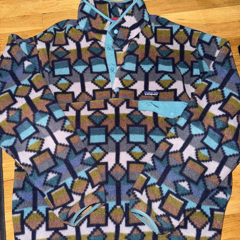 Patagonia Geometric Fleece Pullover in Blue and Brown